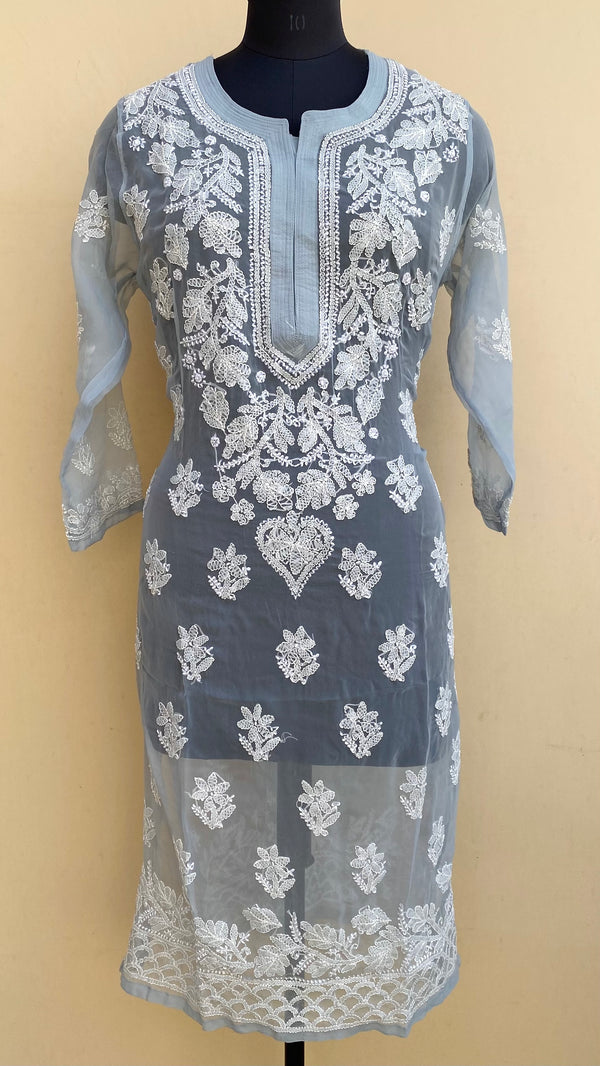 Lucknowi Chikankari Kurti Gray Georgette