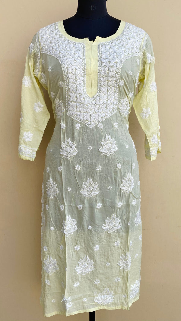 Lucknowi Chikankari Kurti Lemon Yellow Modal Cotton