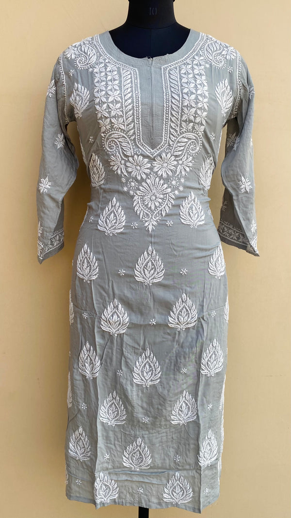 Lucknowi Chikankari Kurti Gray Modal Cotton