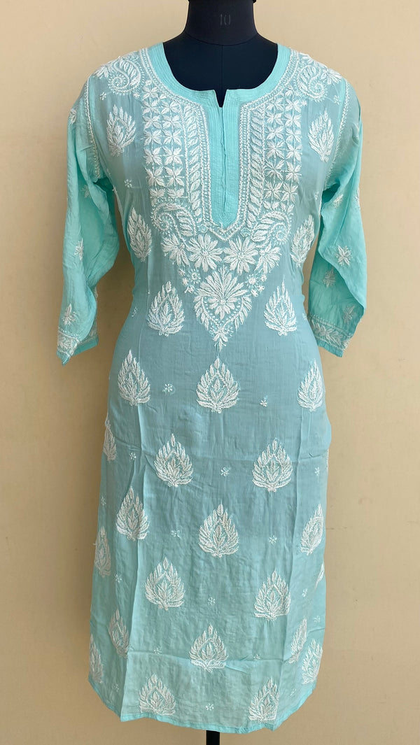 Lucknowi Chikankari Kurti Sea Green Modal Cotton