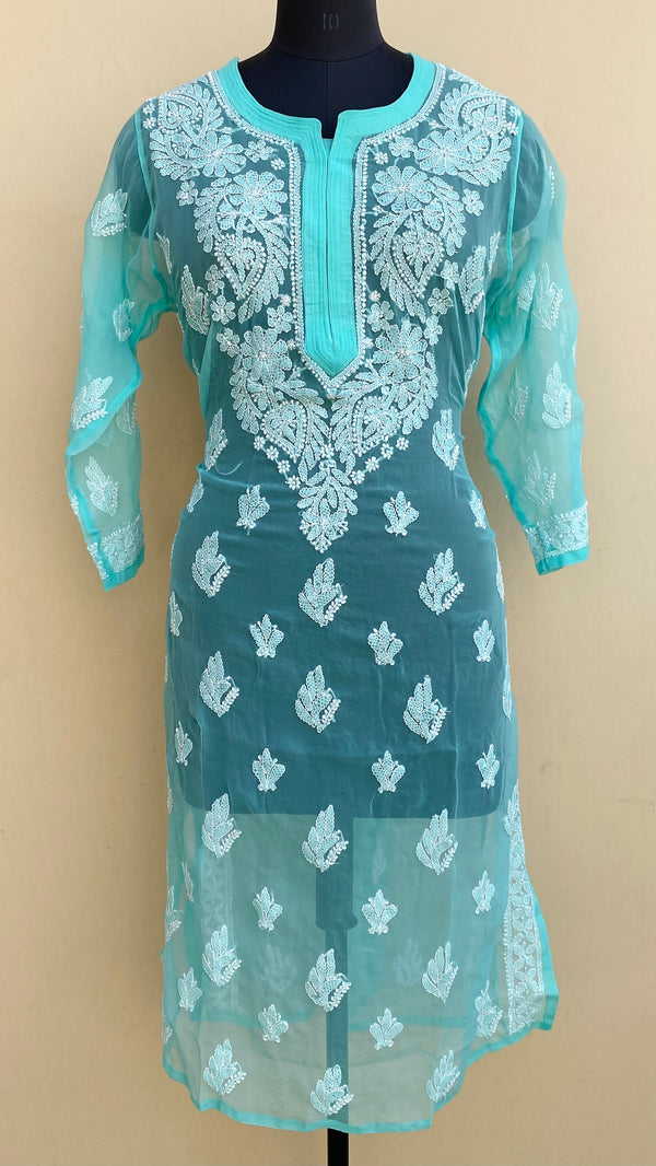 Lucknowi Chikankari  Kurti See Green Georgette