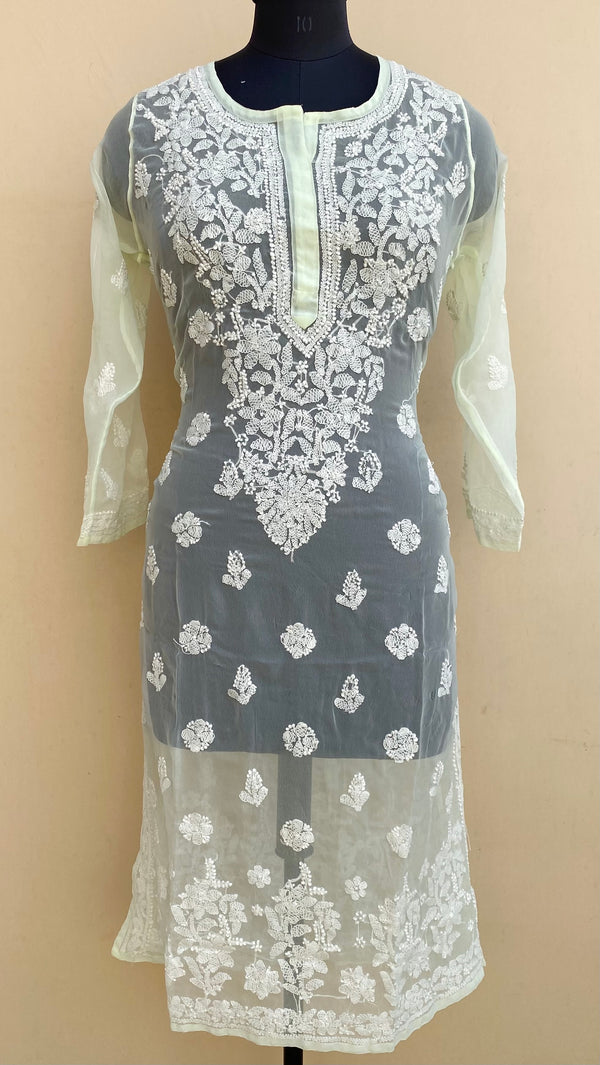 Lucknowi Chikankari Kurti Lemon Yellow Georgette