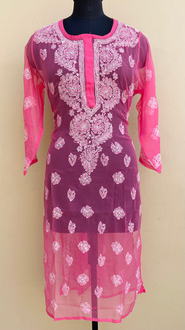 Lucknowi Chikankari Kurti Pink Georgette