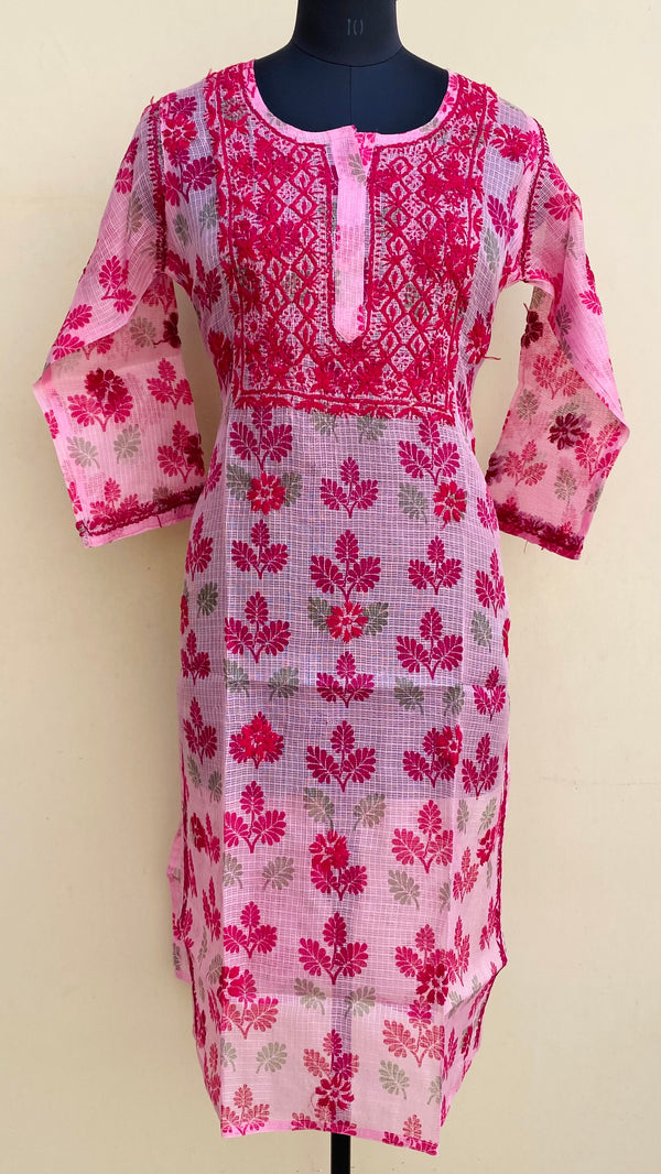 Lucknowi Chikankari Printed Kurti Pink Kota