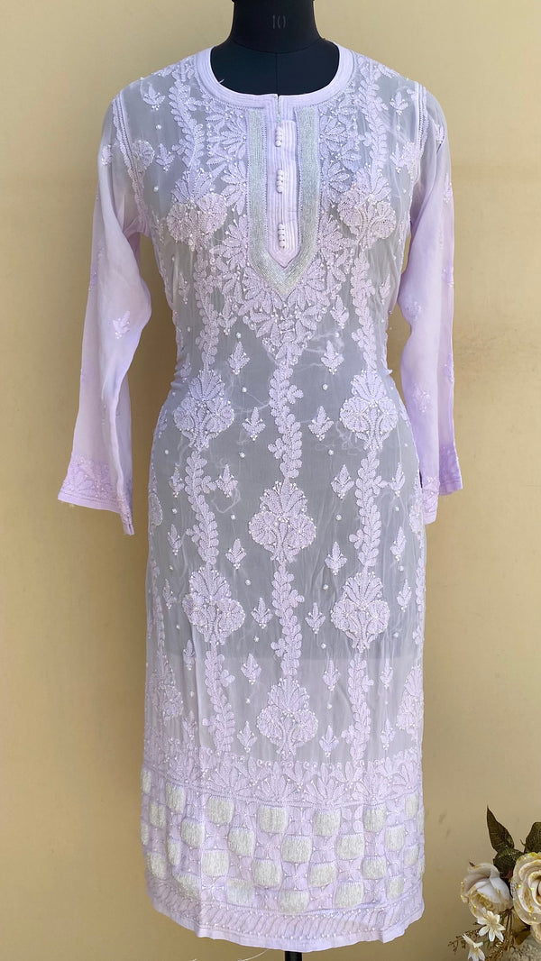 Lucknowi Chikankari Kurti Purple Pure Georgette With Cutdana & Resham Work