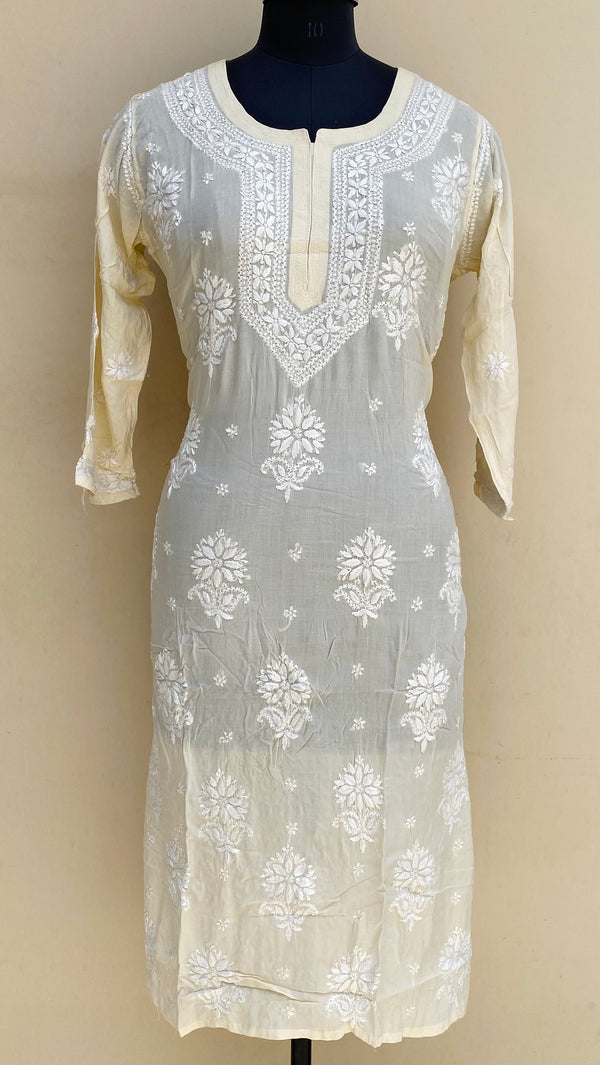 Lucknowi Chikankari Kurti Cream Modal Cotton