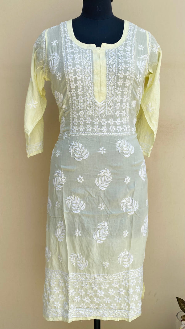 Lucknowi Chikankari Kurti Lemon Yellow Modal Cotton