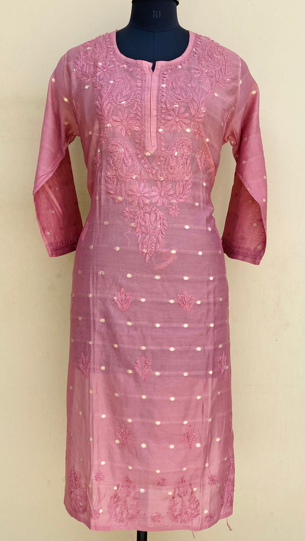 Lucknowi Chikankari Self Kurti Onion Pink Mal Chanderi With 3D Work