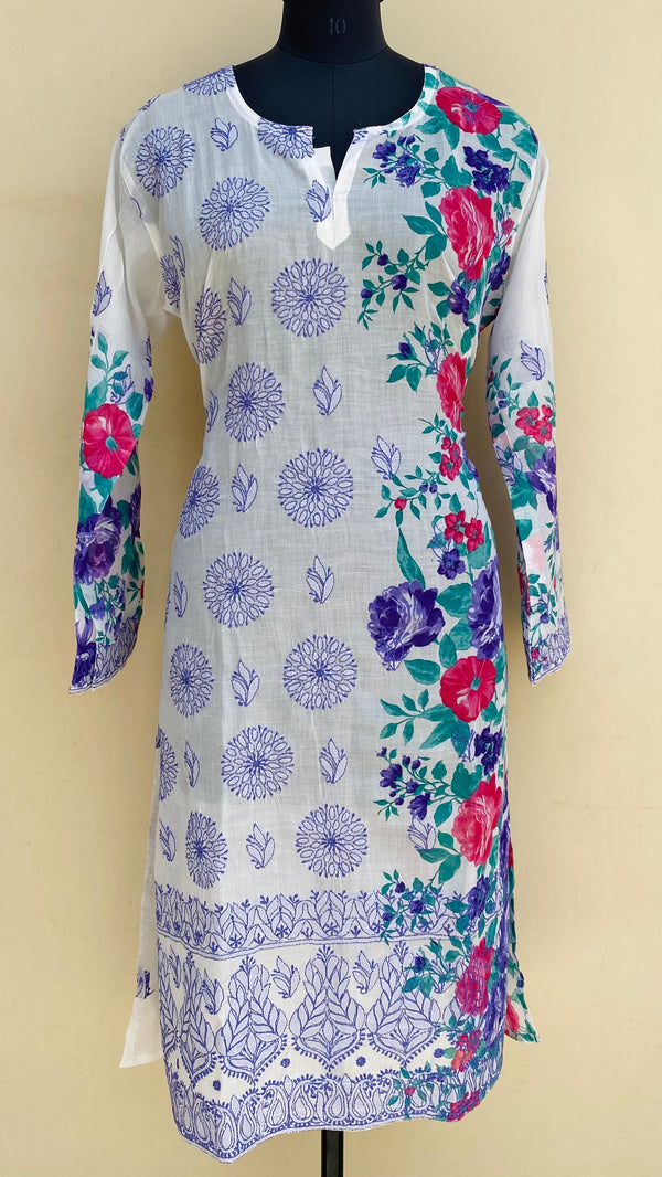 Lucknowi Chikankari Printed Kurti White Cotton