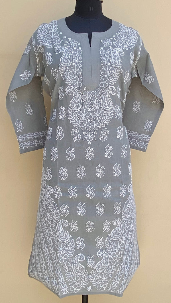 Lucknowi Chikankari Kurti Gray Cotton