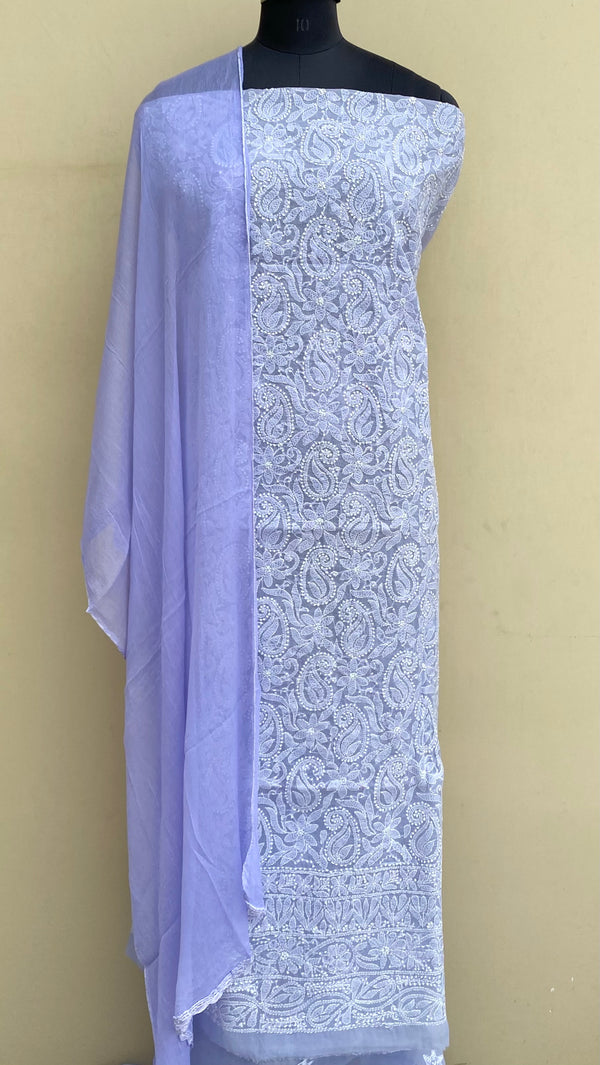 Lucknowi Chikankari Suit Length 3 Piece Purple Cotton