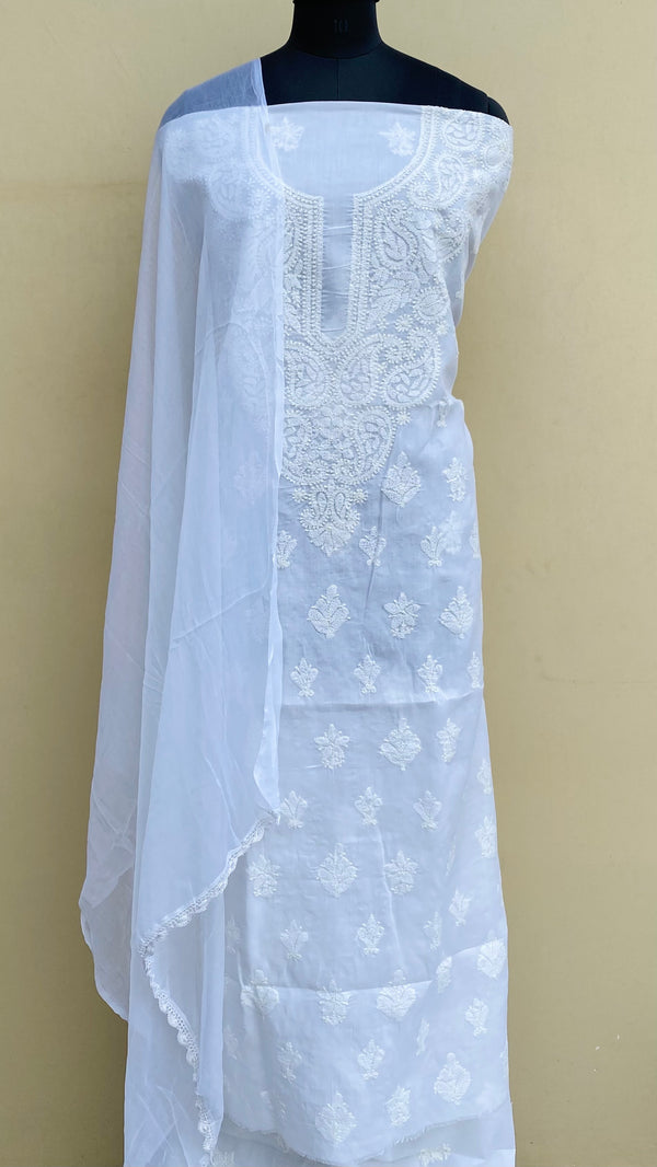 Lucknowi Chikankari Suit Length 3 Piece White Cotton