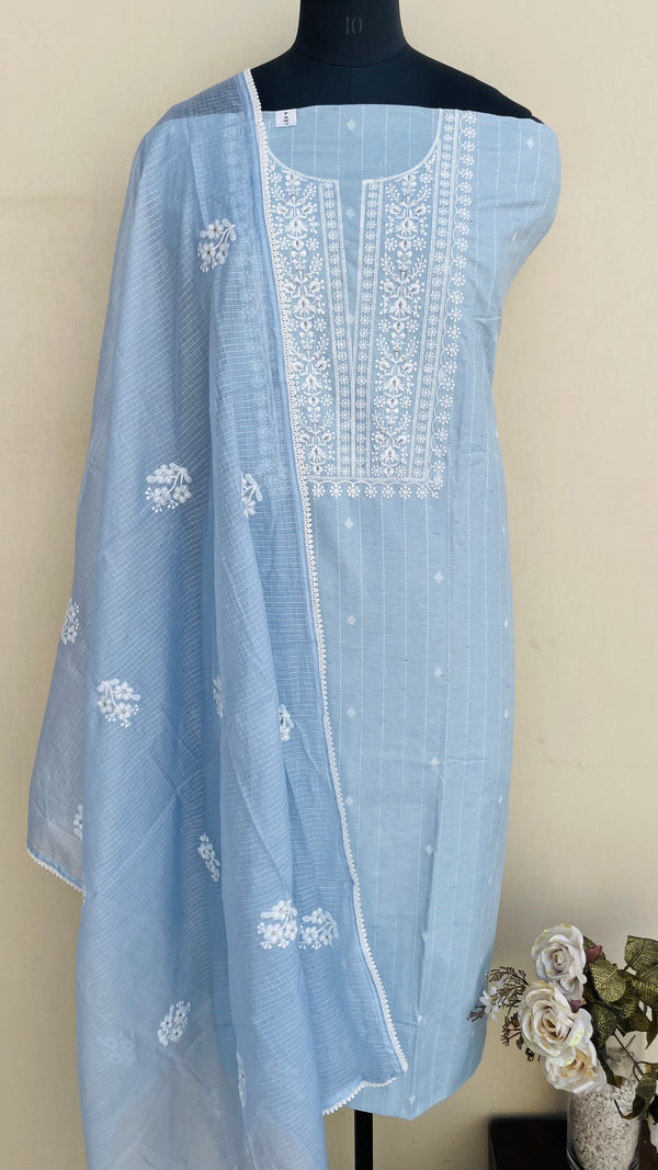 Chikankari Suit Length 3 Piece Powder Blue Cotton