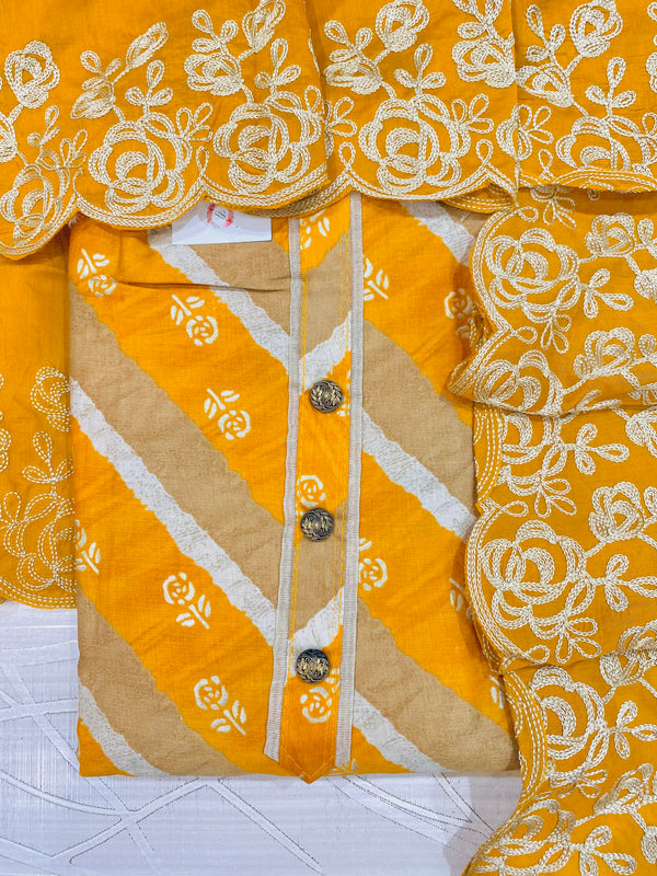 Designer Embroidered Suit Length 3 Piece Mustard Mal Cotton