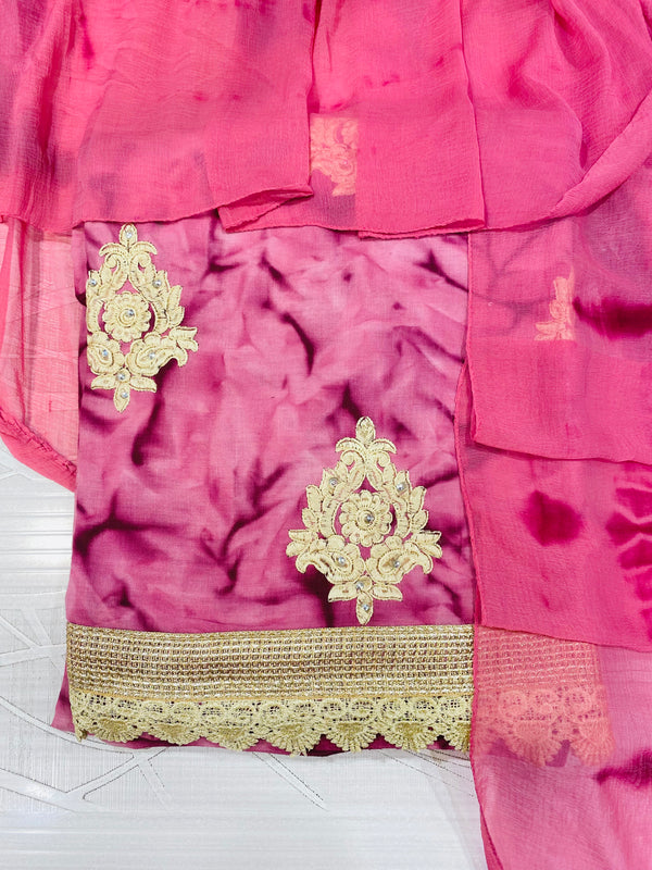 Designer Embroidered Suit Length 3 Piece Onion Pink Mal Cotton