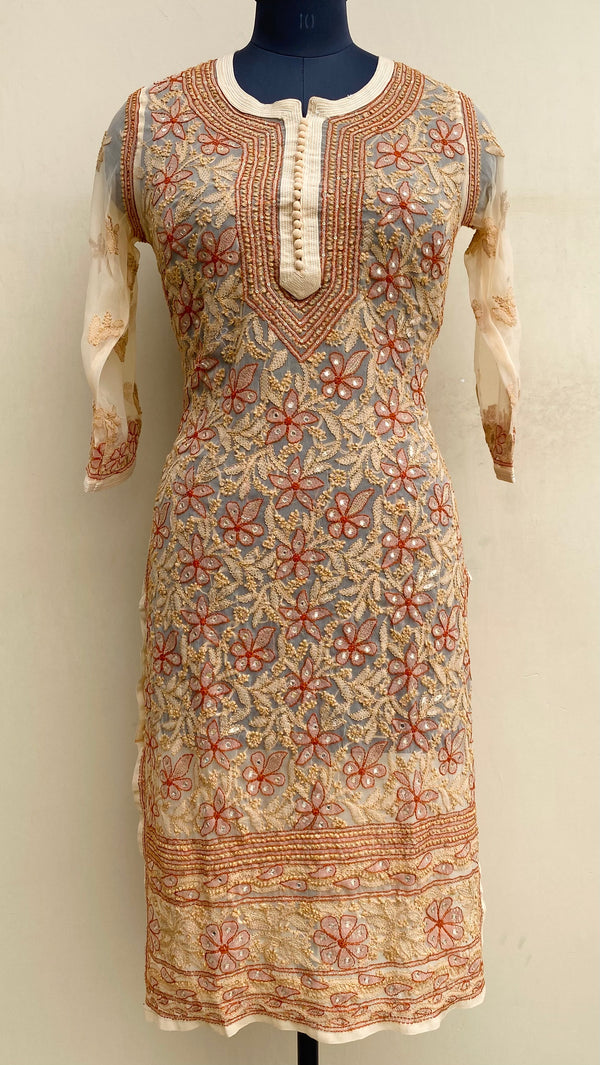 Lucknowi Chikankari Kurti Beige Georgette