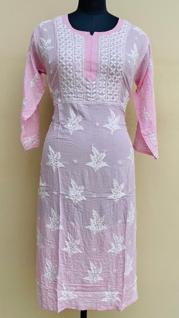 Lucknowi Chikankari Kurti Pink Modal Cotton