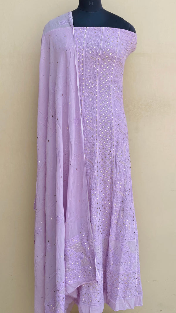 Lucknowi Chikankari Anarkali Suit Length 2 Piece Purple Pure Georgette With Mukaish Work
