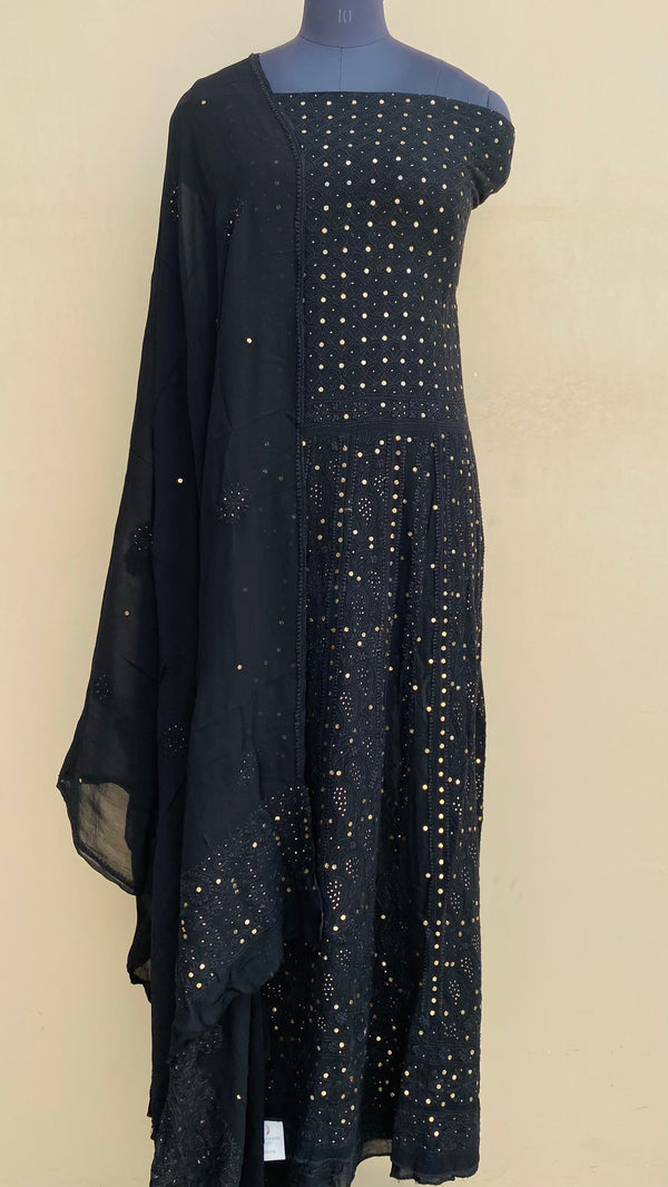 Lucknowi Chikankari Anarkali Suit Length 2 Piece Black Pure Georgette With  Mukaish Work