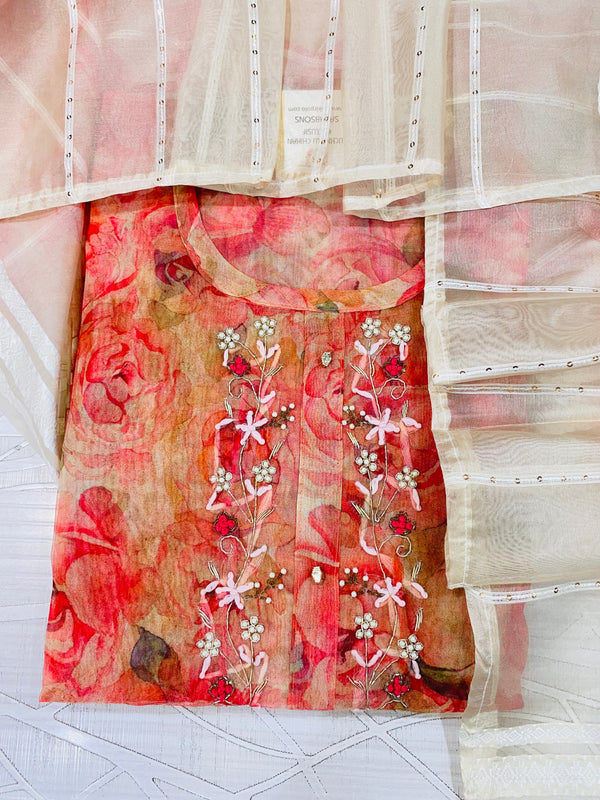 Designer Embroidered Suit Length 3 Piece Gajri Organza
