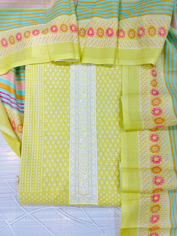 Designer Embroidered Suit Length 3 Piece Green Mal Cotton