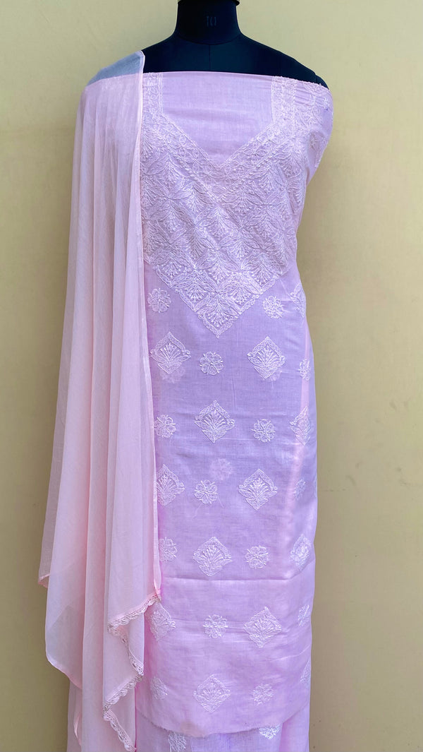 Lucknowi ChikanKari Suit Length 3 Piece Baby Pink Cotton