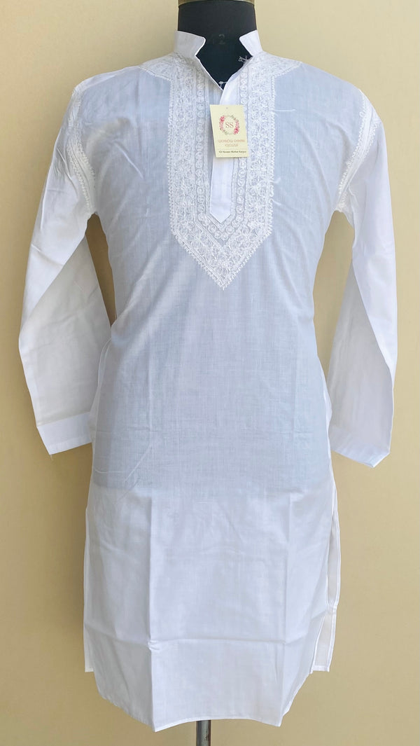 Lucknowi ChikanKari Men’s Kurta White Cotton