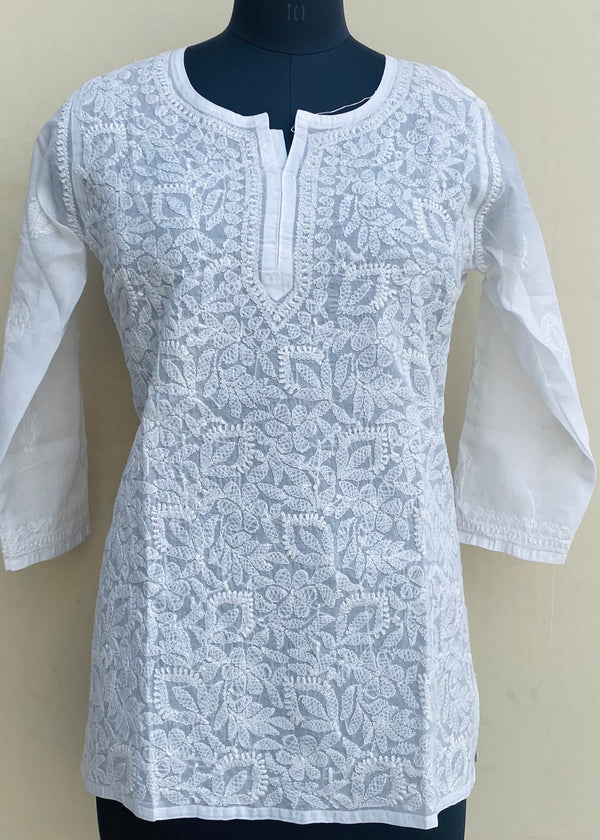 Lucknowi ChikanKari Short Kurti White Cotton