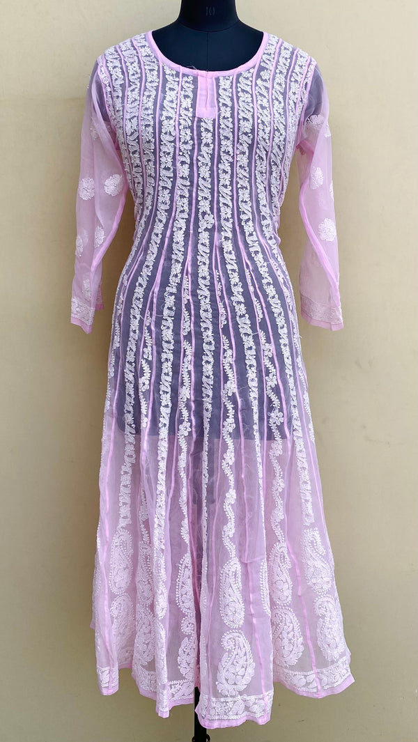 Lucknowi Chikankari Anarkali Kurti Pink Georgette