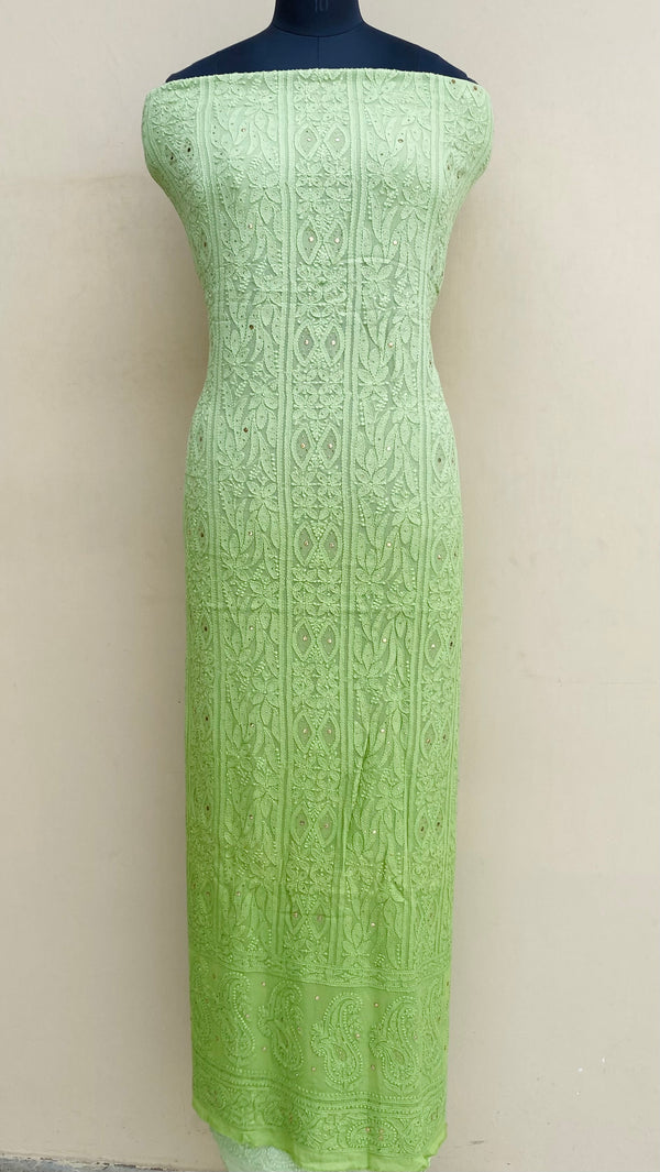 Lucknowi Chikankari Kurta Length Ombre Green Pure Georgette With Mukaish Work