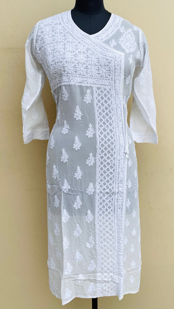 Lucknowi Chikankari Angrakha Kurti White Pure Georgette