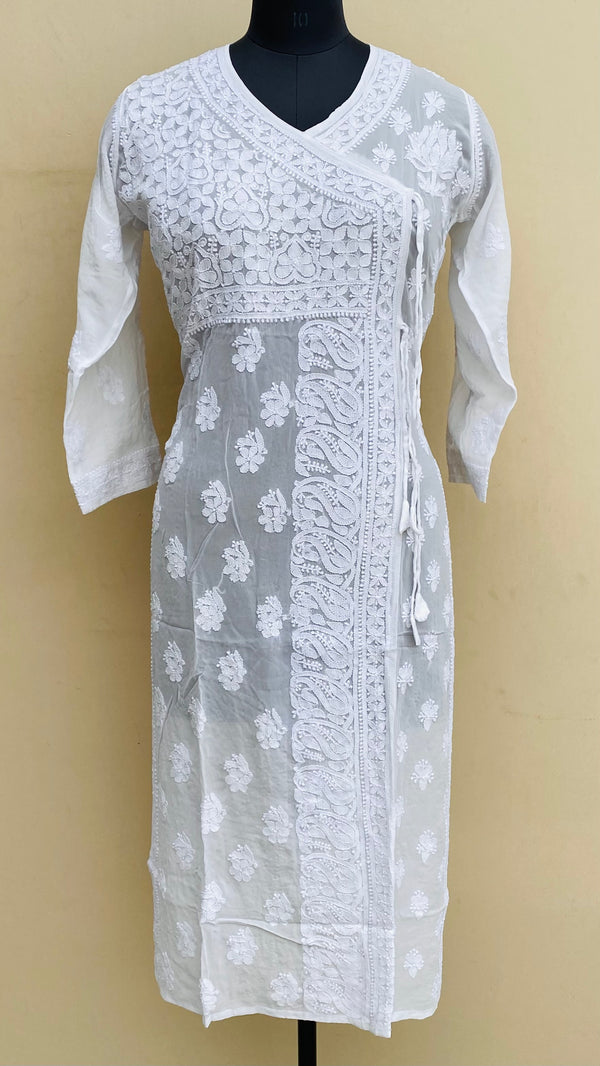 Lucknowi Chikankari Angrakha Kurti White Pure Georgette