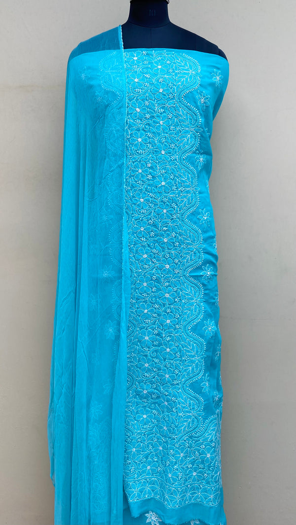 Lucknowi Chikankari Suit Length 3 Peice Sea Green Cotton