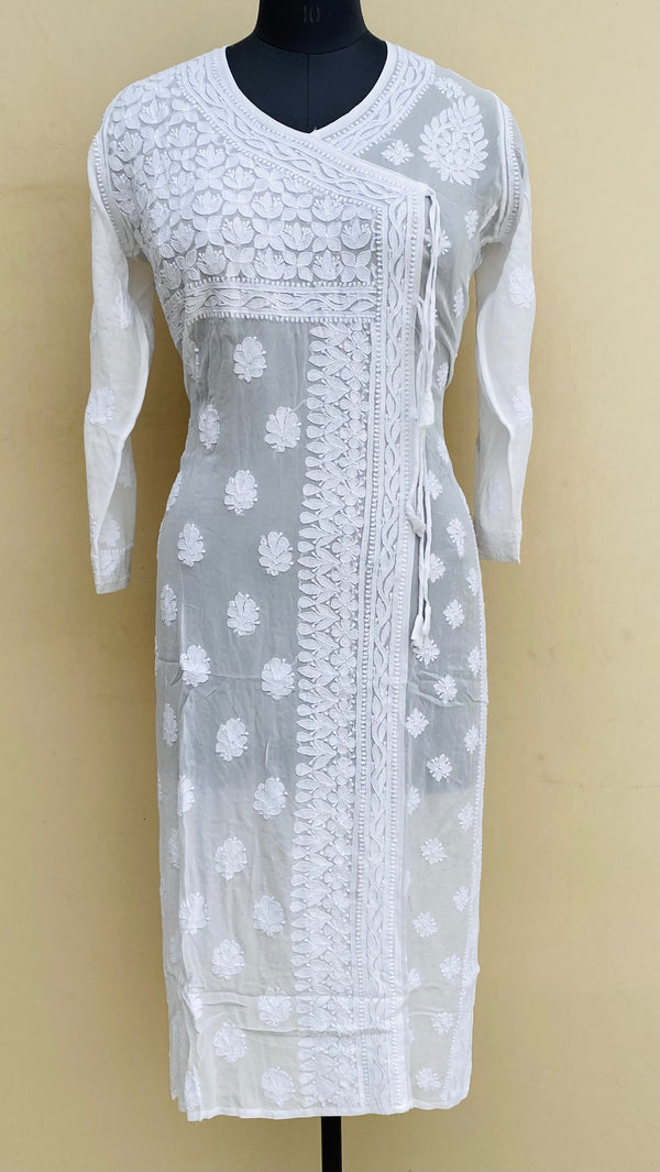 Lucknowi Chikankari Angrakha Kurti White Pure Georgette