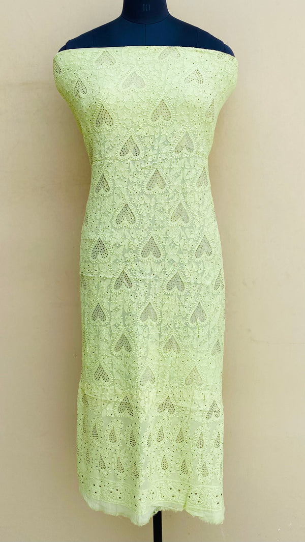 Lucknowi Chikankari Kurta Length Parrot Green Pure Georgette With Mukaish Work