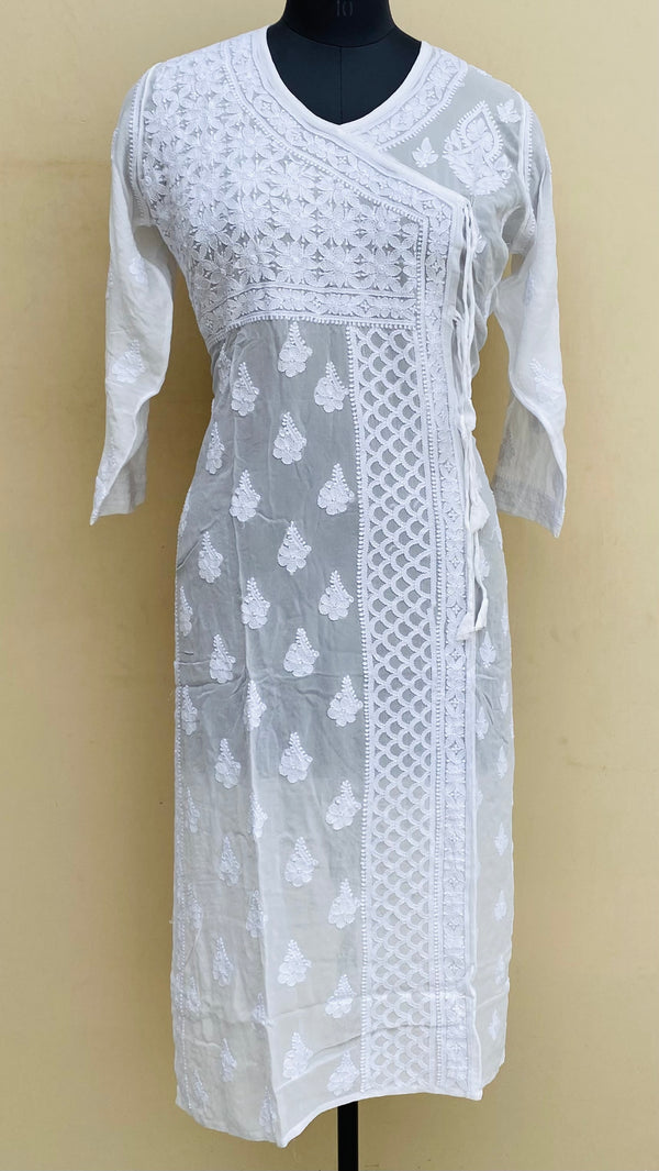 Lucknowi Chikankari Angrakha Kurti White Pure Georgette