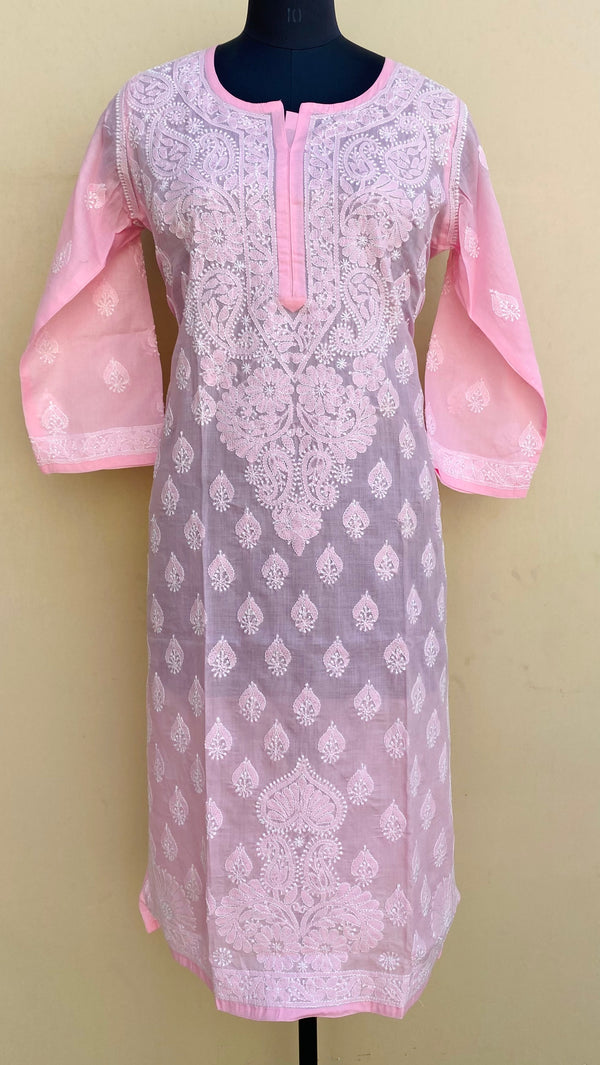 Lucknowi Chikankari Kurti Pink Cotton