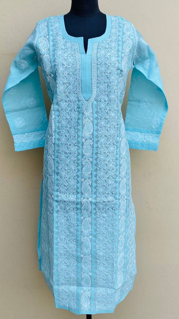 Lucknowi Chikankari Kurti Blue Cotton With Applique Work