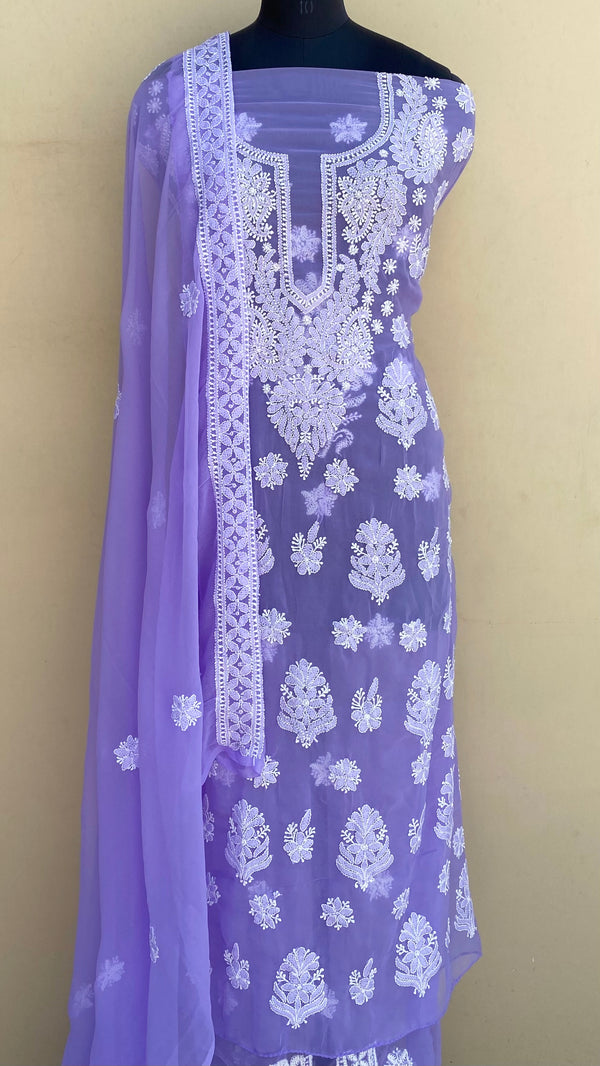 Lucknowi Chikankari Suit Length 3 Piece Purple Georgette