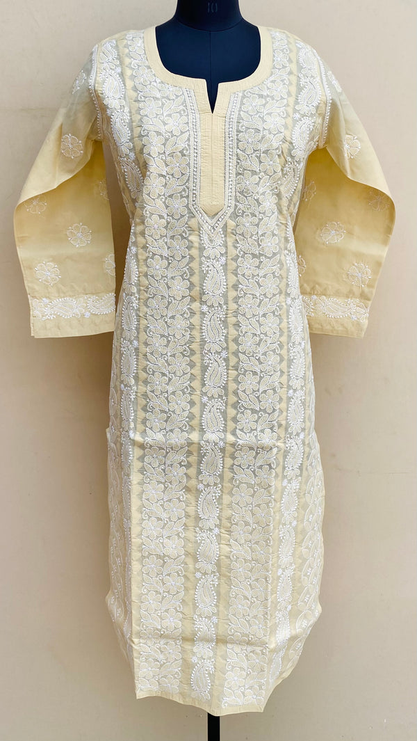 Lucknowi Chikankari Kurti Beige Cotton With Applique Work