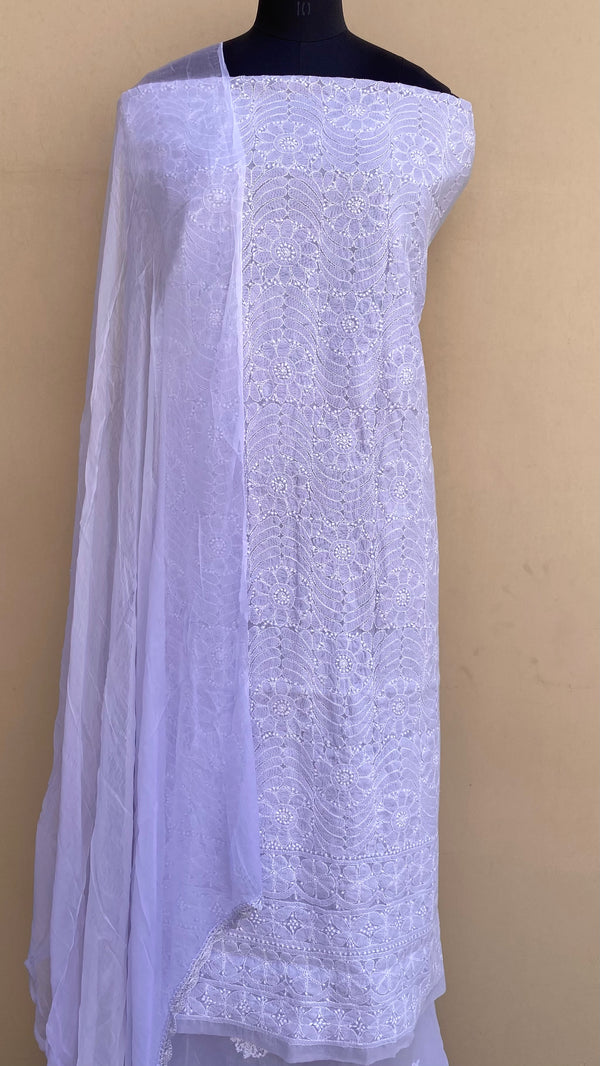 Lucknowi Chikankari Suit Length 3 Piece Purple Cotton