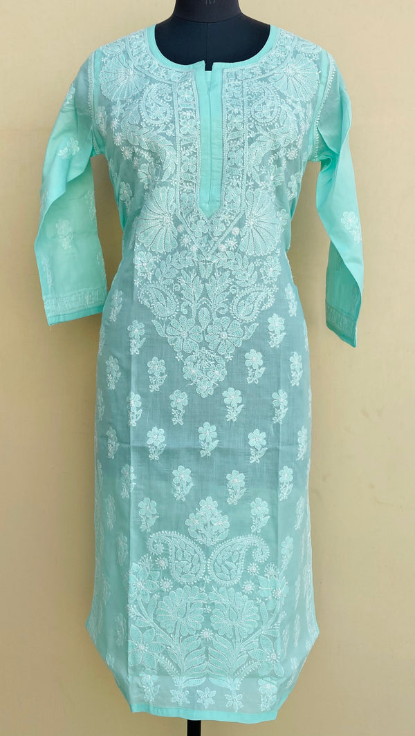 Lucknowi Chikankari Kurti Sea Green Cotton