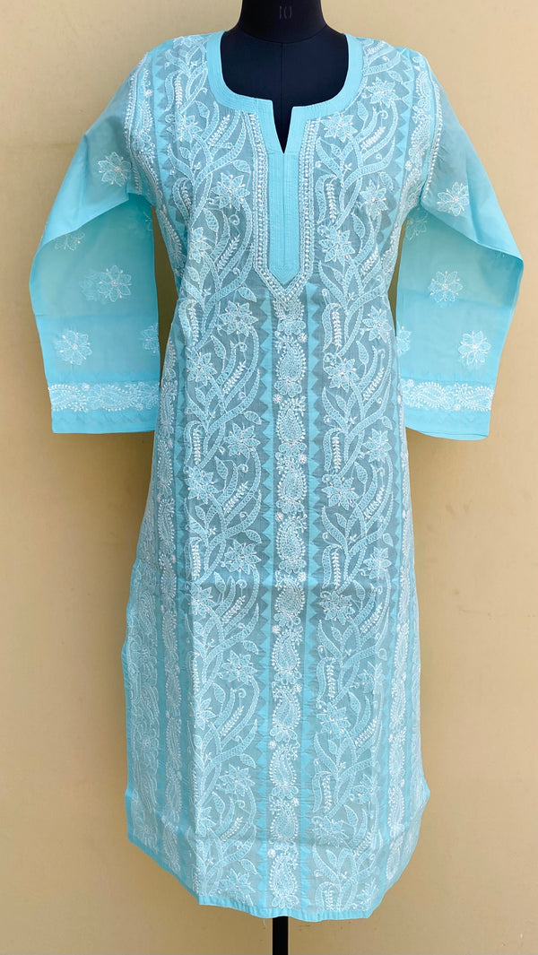 Lucknowi Chikankari Kurti Blue Cotton With Applique Work