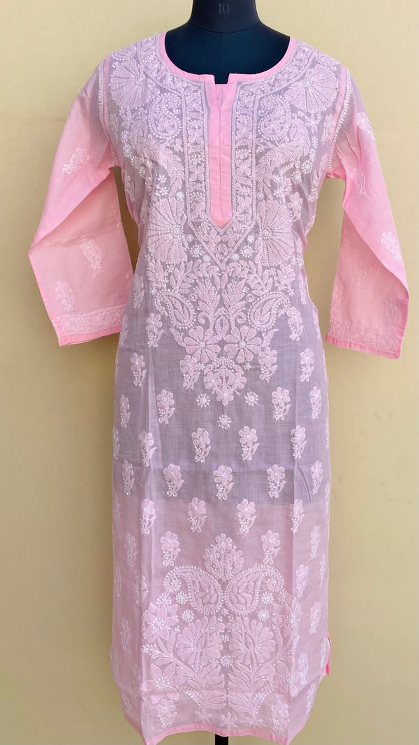 Lucknowi Chikankari Kurti Pink Cotton