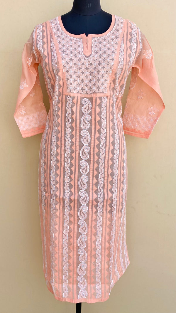 Lucknowi Chikankari Kurti Peach Cotton