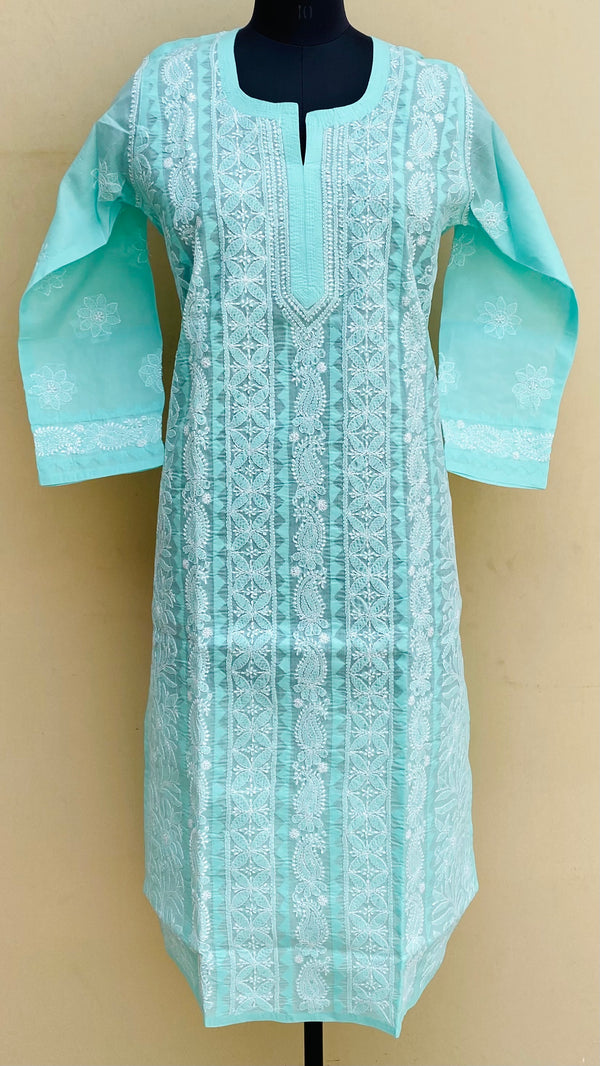 Lucknowi Chikankari Kurti Blue Cotton With Applique Work