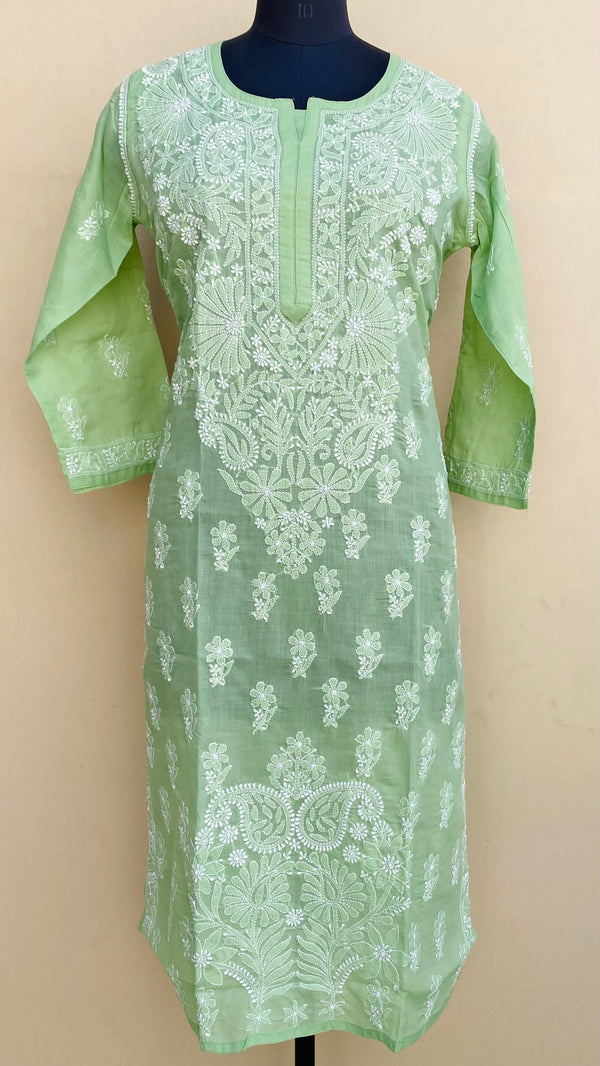 Lucknowi Chikankari Kurti Teal Green Cotton