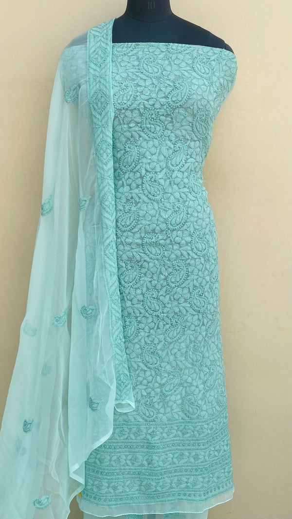 Lucknowi Chikankari Suit Length 3 Piece Sea Green Georgette