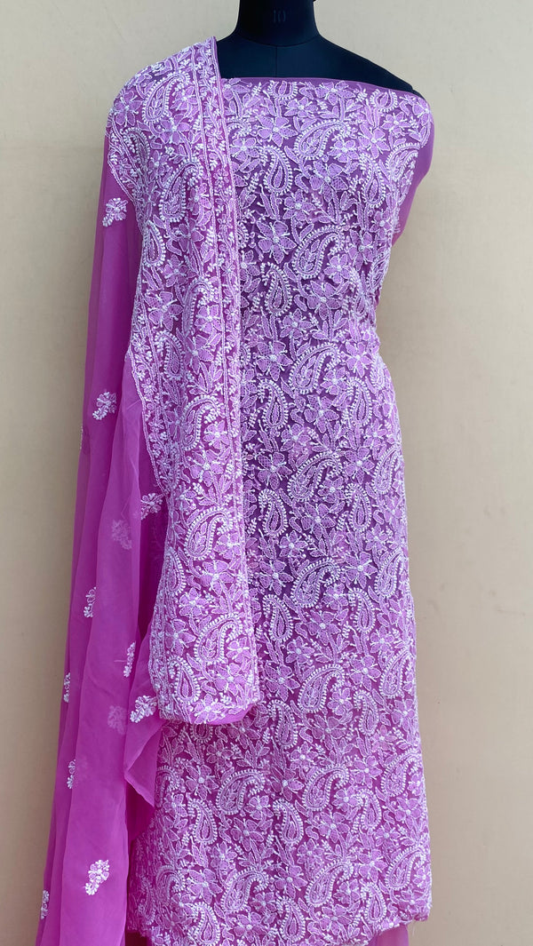 Lucknowi Chikankari Suit Length 3 Piece Pink Georgette