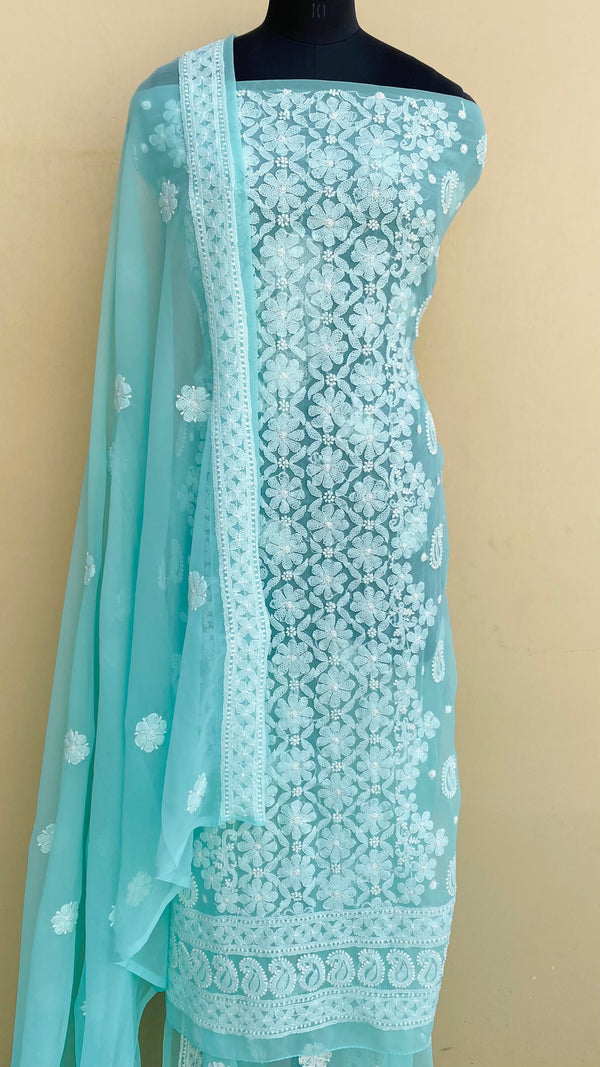 Lucknowi Chikankari Suit Length 3 Piece Sea Green Georgette